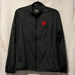 Adidas Men's Black Windbreaker with Red Emblem